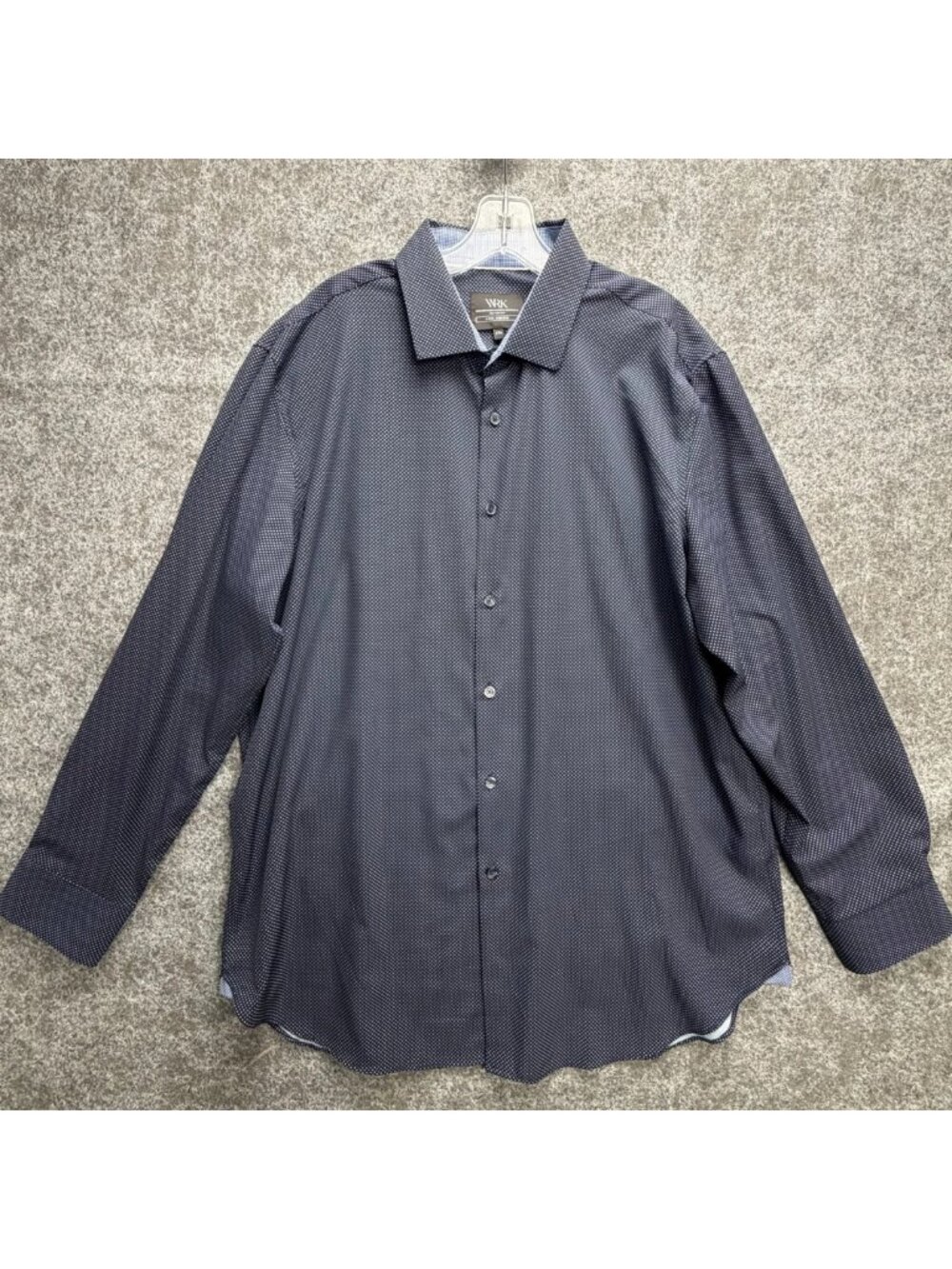 WRK Dress Shirt Mens 17 1/2 Blue Polka Dot 4-Way Stretch Performance Long Sleeve